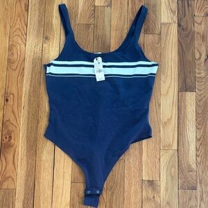 Garage Navy and White Striped Scoop Neck Bodysuit